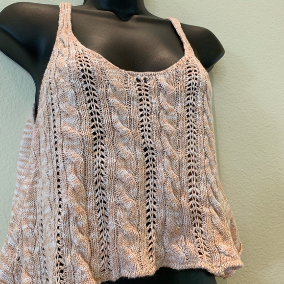 Debut Peachy pink knit Scoop neck crop tank top - Picture 2 of 5